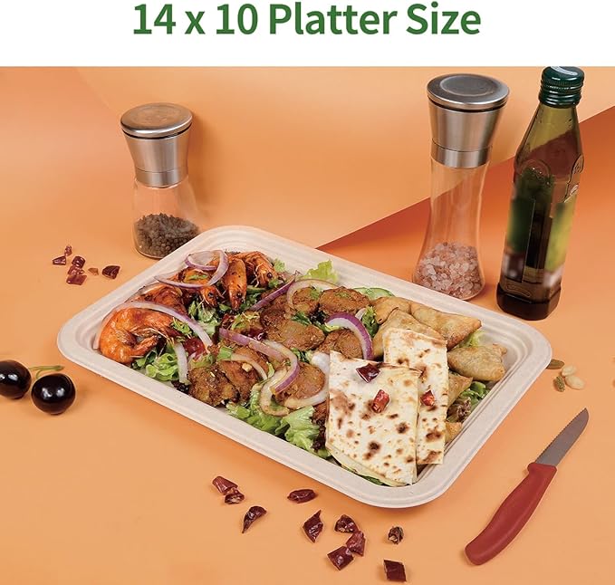 100 Pack 14 inch Large Disposable Food Trays for Crawfish Seafood Boil BBQ Dessert, Large Paper Plates 14 inch Heavy Duty Disposable Serving Trays for Seafood Boil Party
