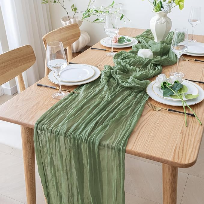 Cheesecloth Table Runner 10FT 2Pcs Sage Green Boho Gauze Sheer Runners | Cheese - Image 7
