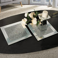 GIMORRTO Glass Mirrored Coaster 2 PC, Crushed Diamond Square Cup Mat 10" Decor by GIMORRTO