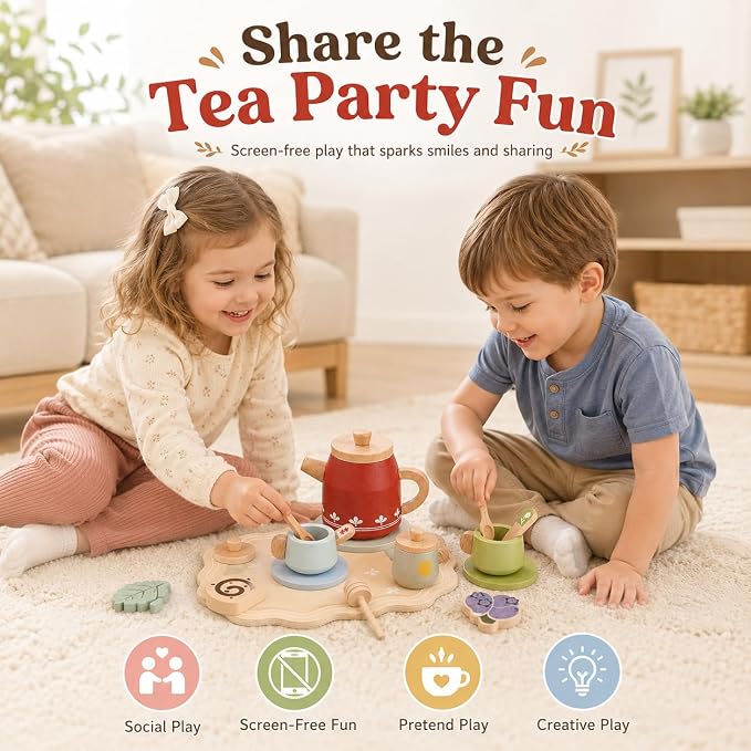 Wooden Red Tea Set Toys - Image 2