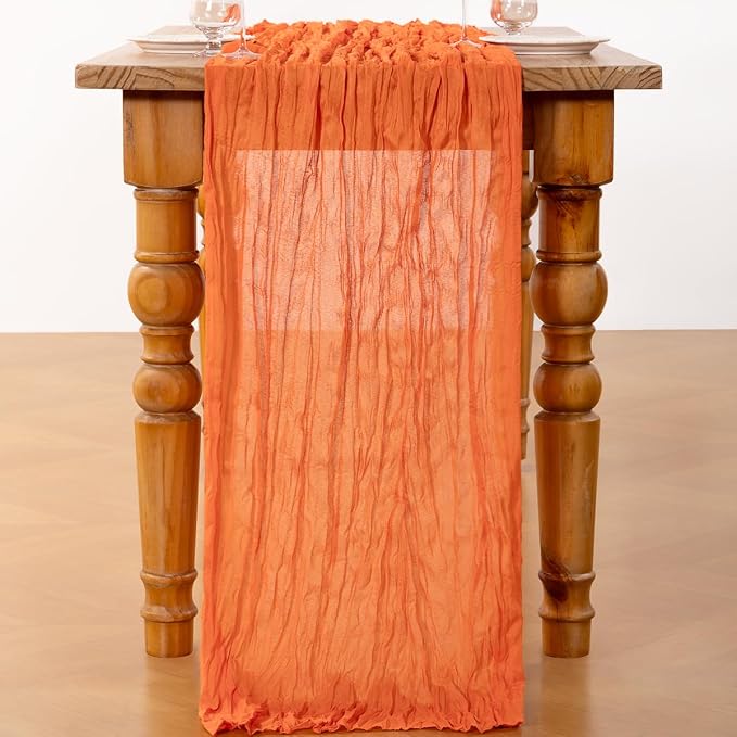 DeZerlor Orange Cheesecloth Table Runners 6 Pack Summer Boho Runners | - Image 4