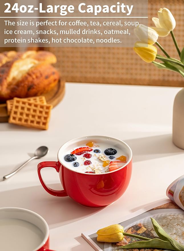 Teocera Red Mugs Set of 4, 24oz Jumbo Mugs, Large Coffee Mugs - Image 4
