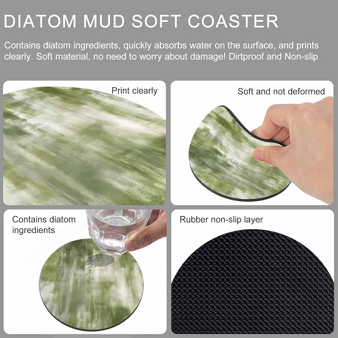 Sage Green Coasters Set of 6, Absorbent Coasters - Image 9