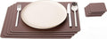 Nikalaz Set of Small Brown Placemats and Coasters, 4 Table Mats and 4 Coasters, Recycled Leather, Place Mats 15.75'' x 11.8'' and Coasters 3.9'' x 3.9''