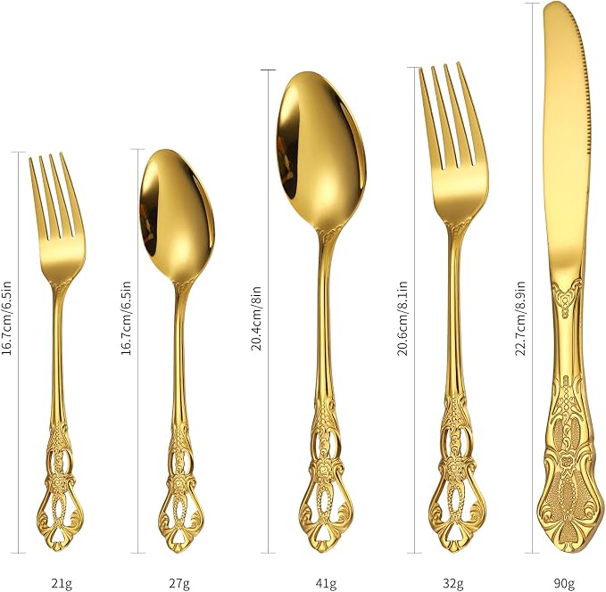 Retro Silverware Gold Set for 4 Stainless Steel Flatware Royal 20 Piece Cutlery - Image 6