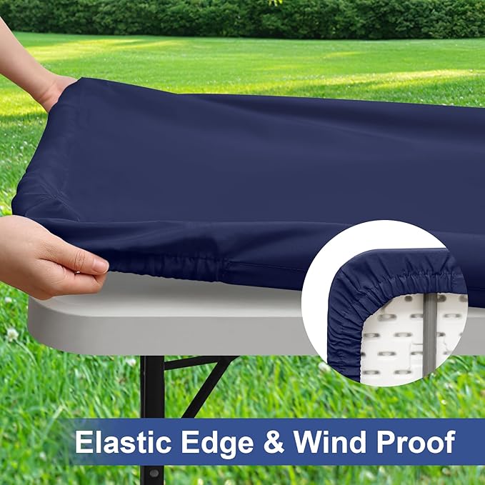 homing 2 Pack Rectangle Table Cloth, Elastic Fitted Fabric Tablecloth Fits for 4 Foot Folding Tables, Washable Table Cover for Picnic, Camping, Indoor & Outdoor (Navy Blue, 30" x 48")