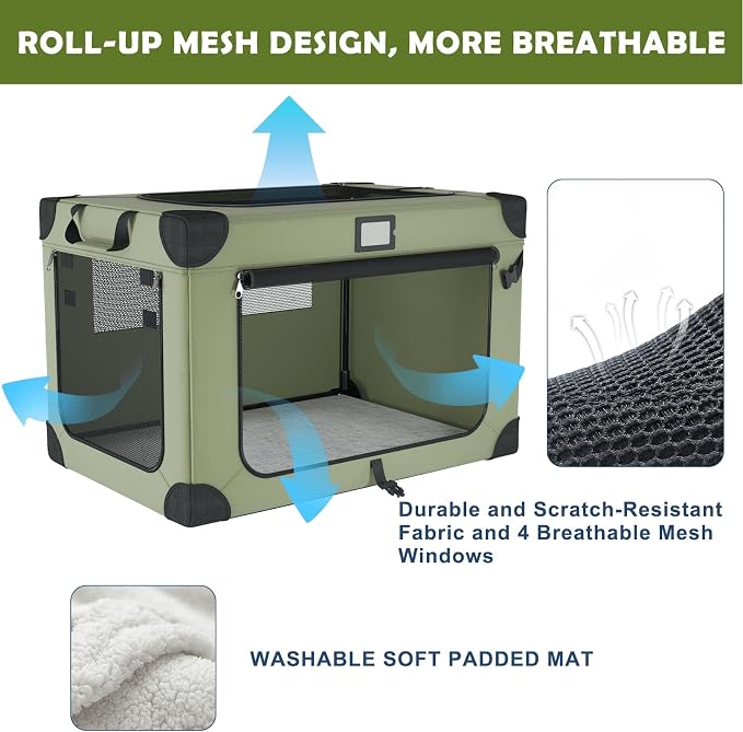 42 Inch Travel Collapsible Dog Crate Green - Image 2
