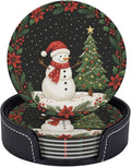 Black Christmas Snowman Floral Holly Coasters by KiuLoam