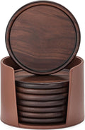 Wood Coasters with Leather Holder, GOH DODD Set of 8 Walnut Wooden Coaster by GOHDODD