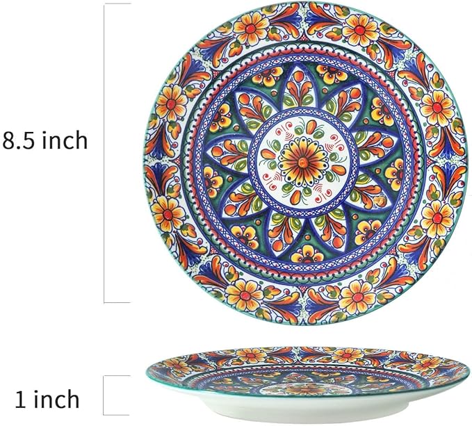 glowworm Dessert Plates Set of 4, 8.5 Inch Ceramic Dinner Plates, Small Salad Plates Set for Kitchen, Microwave, Oven and Dishwasher Safe, Bohemian