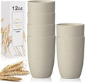 Wrova Wheat Straw Cups 6 PCS Good Alternative to Plastic Reusable Cups 12 oz Unbreakable Drinking Cup Reusable Dishwasher Safe Water Plastic Glasses Beige