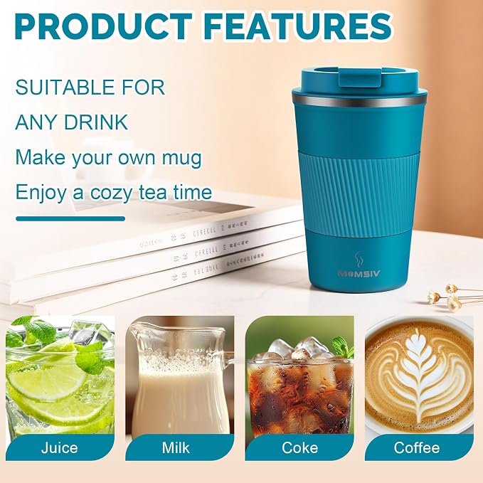 MOMSIV 12oz Travel Coffee Mug, Insulated Coffee Cup - Image 4