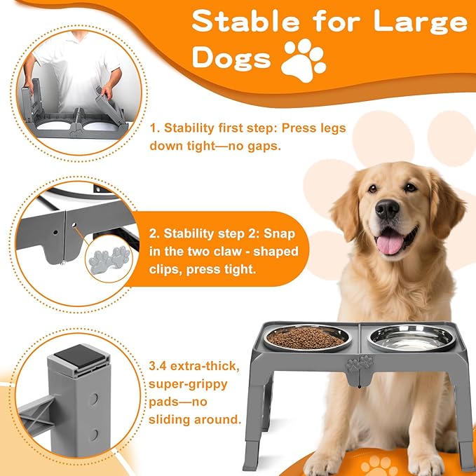Elevated Dog Bowls for Large Dogs 5 Adjustable Heights 7.5"-15.4", 2 X-Large - Image 5