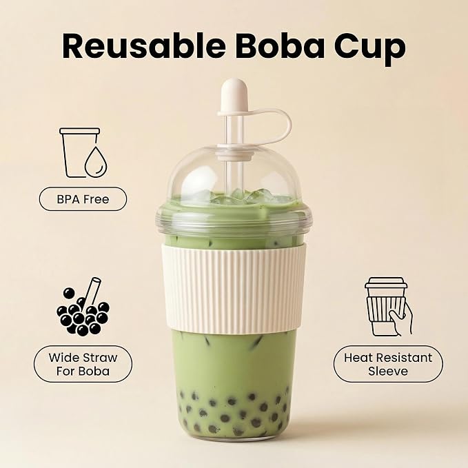 Reusable Iced Coffee Cups with Lids and Straws 17oz, Boba Cup with Straw - Image 2