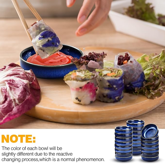 Roshtia 30 Pieces Ceramic Soy Sauce Dish 3.5 Inch Porcelain Dipping Bowls 3oz Multipurpose Small Bowl Mini Serving Dinnerware for Pinch Seasoning Appetizer Soy Sushi(Blue)