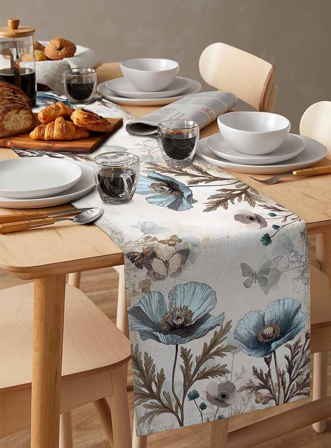 Vintage Tulip Flowers Table Runners 72 Inches Long, Cotton Linen Fabric Table - Image 3