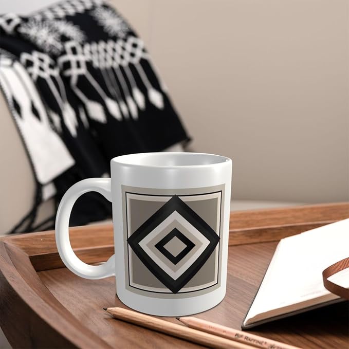 Geometric Blocks And Lines Minimal Neutral Ceramic Cup, Elegant Coffee Mug Tee - Image 2