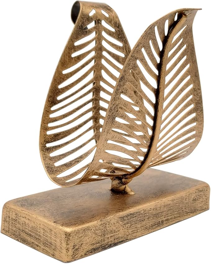 OwlGift Freestanding Modern Napkin Holder with Leaf Design, Tabletop Tissue Dispenser, Countertop Napkin Storage Organizer – Bronze