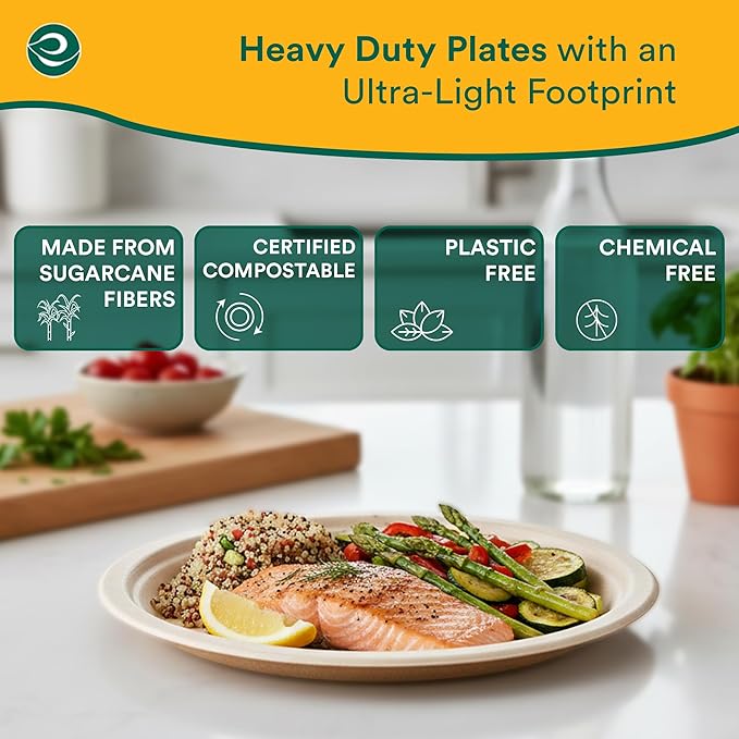 ECO SOUL Compostable 9 Inch(1000-Pack) Biodegradable Heavy-Duty Disposable Eco-Friendly Paper Plates for Dinner & Parties, Wedding, Event