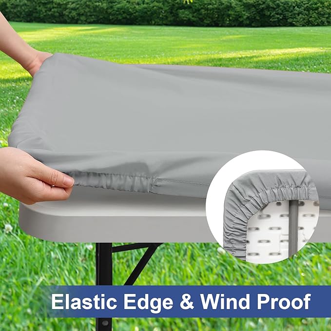 homing 2 Pack Rectangle Table Cloth, Elastic Fitted Fabric Tablecloth Fits for 5 Foot Folding Tables, Washable Table Cover for Picnic, Camping, Indoor & Outdoor (Light Grey, 30" x 60")