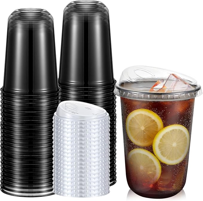 Ziliny 50 Sets Clear Plastic Coffee Cups by Ziliny
