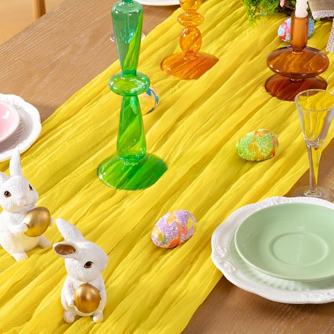 DeZerlor Lemon Yellow Cheesecloth Table Runner 1 Pack Summer Boho Runner | - Image 2