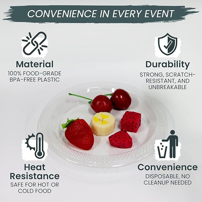 6 Inch Clear Plastic Plates 100 Bulk Pack - Disposable Cake Plates for Dessert & Appetizers, BBQ, Party, Travel and Events,Recyclable (pack of 100 clear)