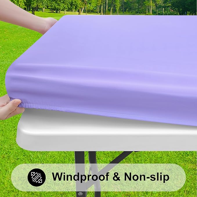 Smiry Rectangle Tablecloth, Elastic Fitted Flannel Backed Vinyl Tablecloths for 5ft Folding Tables, Waterproof Wipeable Table Covers for Indoor, Outdoor, Picnic and Camping (Lavender, 30"x60")