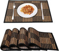 Placemats Set of 4 for Dining Table, Bamboo Place Mats for Kitchen Table Decor, Table Mats Heat Resistant & Non-Slip for Indoor/Outdoor Party, Table Placemats Set of 4 for Dinner Table Black