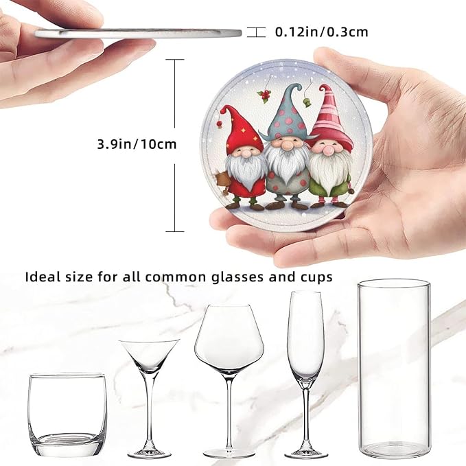 Christmas Three Gnomes Leather Coasters Set of 6 - Image 3