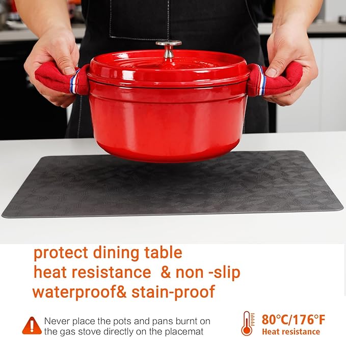 Vinyl Placemats Set of 12 Heat Resistant Easy Clean Non-Slip Place Mats for Dining Table Faux Leather Waterproof Stain Resistant Wipeable Washable PVC Table Mats(12, Gray)