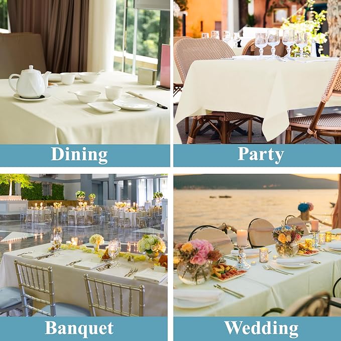 VidaFete Tablecloth 10 Pack 90 * 132inch Rectangle Table Cloth Polyester, Stain Wrinkle Resistant Polyester Dining Table Cover for Kitchen Dinning Party Wedding Rectangular Buffet Decoration(Ivory)