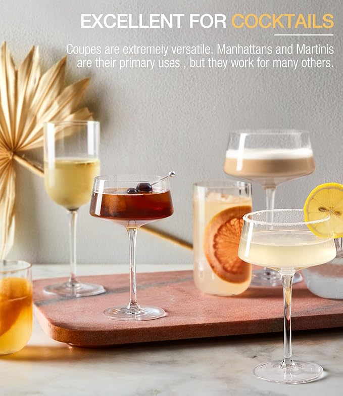 Coupe Glasses Set of 6, Martini Glasses Hand Blown Premium Crystal Cocktail Glassware for Manhattan, Margarita, Espresso Martini, Home Bar, Dinner Party, Birthdays, Housewarming Gift,8oz Clear