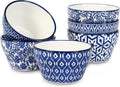 Selamica Ceramic 8oz Bouillon Cups 4 Inch Small Bowls, Dessert bowls for Soup Dipping Sauce Coffee Cupping, Microwave Dishwasher Safe, Set of 6, Vintage Blue