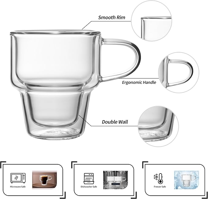 NIRA.Z 4 Pack Double Wall Glass Coffee Mugs 10 OZ Insulated Espresso Cups - Image 3
