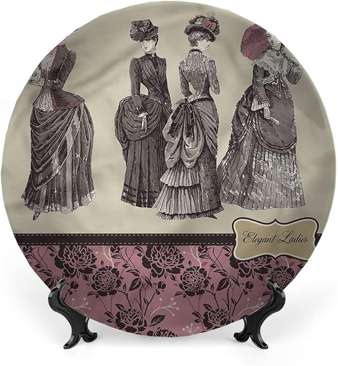 Ceramic Plates, Victorian Decorative Ceramic Plates, Women Fashion Handbag, 6 Inch, Household Plates Decorative, Multicolor