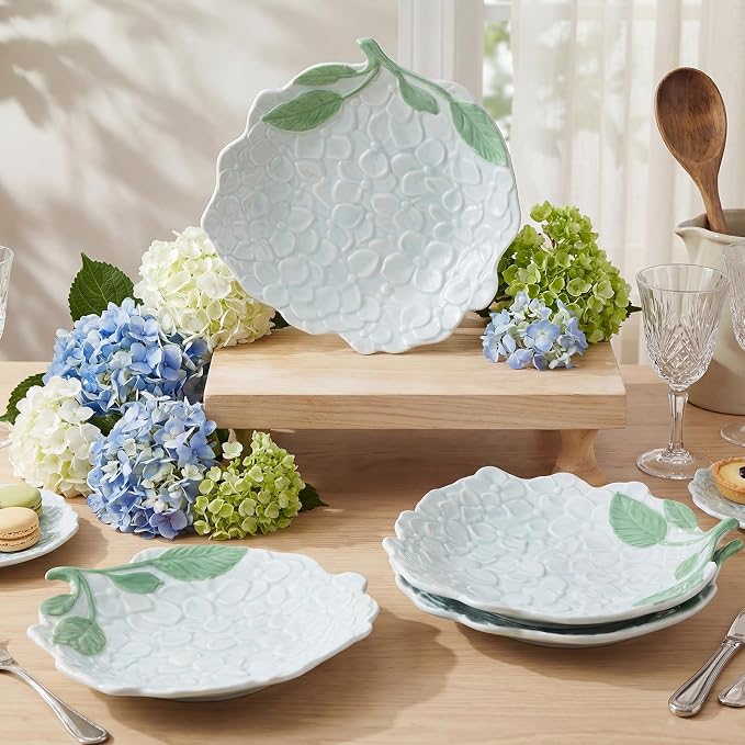 Jinei 8 Inch Hydrangea Ceramic Plates Set of 4, Decorative Dishes - Image 3