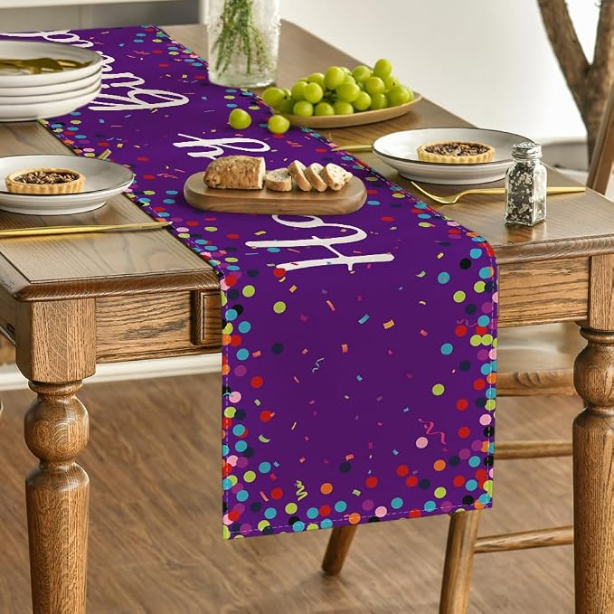 Artoid Mode Polka Dot Purple Happy Birthday Table Runner, Seasonal Kitchen - Image 3