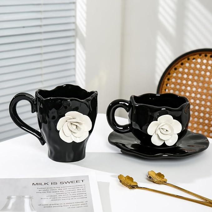 Ceramic Cute Coffee Cups, Handmade Flower Tea Mugs, Gifts - Image 6