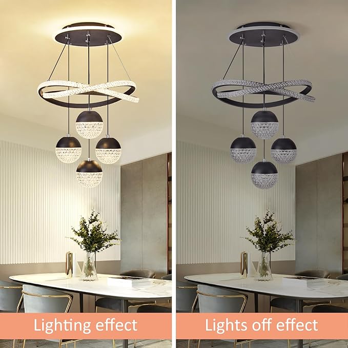 Modern LED Chandeliers, Dimmable 3-Color Kitchen Island Pendant Light for Dining Room, Bedroom, Living Room, Contemporary Hanging Ceiling Light, Linear Island Lamp ﻿