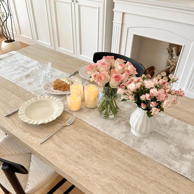 Beige Table Runner 120 Inches Long Cashmere Texture Farmhouse Home Decor Rustic - Image 5