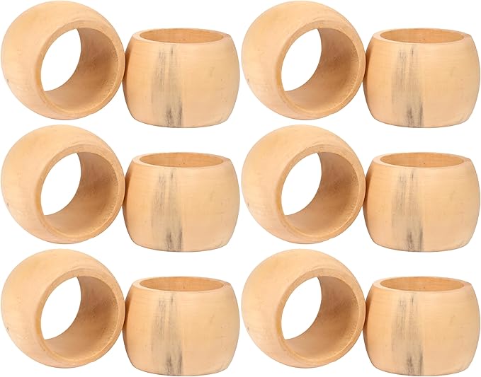 ALPHA Living HOME Rustic Napkin Rings -12 Pcs Round Wooden Napkin Holder Buckles for Easter Fall Thanksgiving Christmas Wedding Holidays Dinners Party Supplies Everyday Use (Natural)
