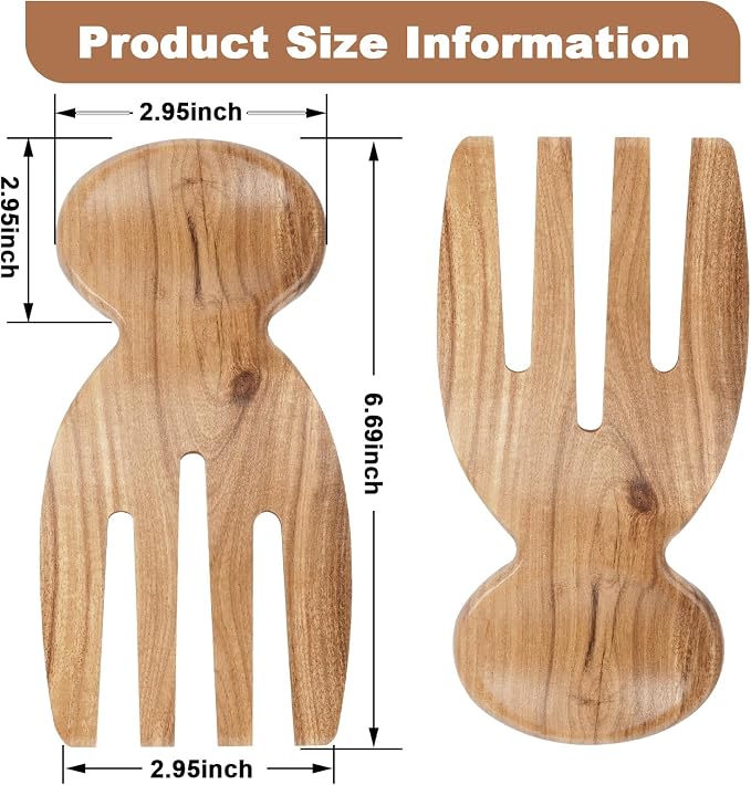 MYRAINBOW Salad Tongs, Acacia Wooden Salad Tongs, Wooden Salad Serving Utensils - Image 3
