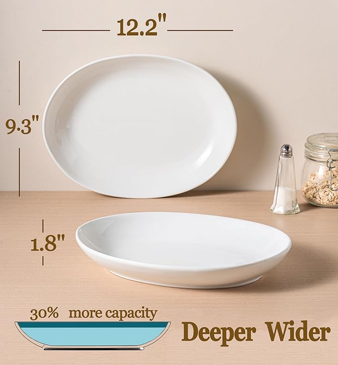 12" Oval Ceramic Serving Platter, Deep Oval Plates, Large Serving Bowls for Appetizer, Pasta, Salad, Vegetables, Set of 3 ﻿