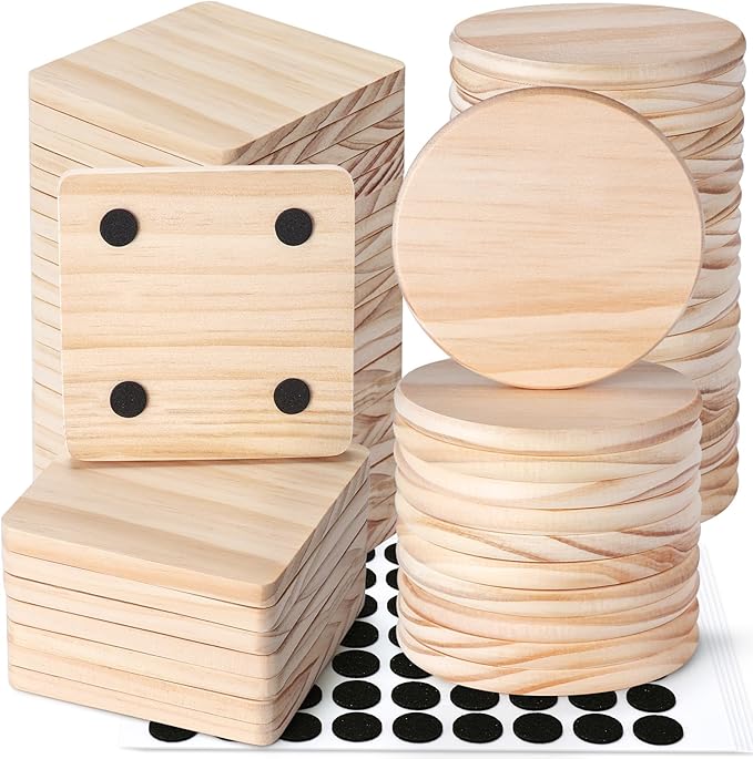 60 Pieces Unfinished Wood Coasters, GOH DODD 4 Inch Wooden Blanks with Non-Slip Pads for Laser Engraving Wood Burning Staining Painting Decoupage Housewarming Gifts Wedding Crafts Education