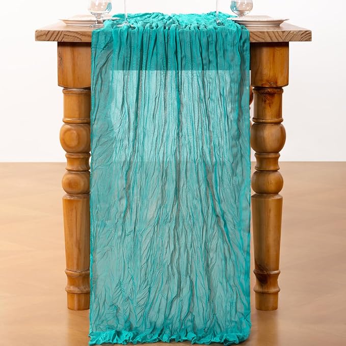 DeZerlor Teal Green Cheesecloth Table Runner 2 Pack Summer Table Runners Boho - Image 3