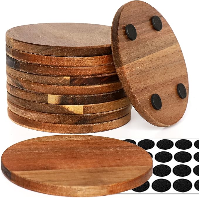 10 Pieces Unfinished Wood Coasters, 4 Inch Round Acacia Wooden Coasters by Aweyka