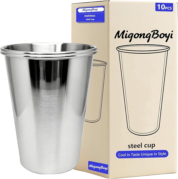 20PCS 20-OZ Tainless Steel Cups,Metal Cups, Stainless Steel Pint CupsStackable Unbreakable Drinking Glasses for Party, BBQ Camping, (10)