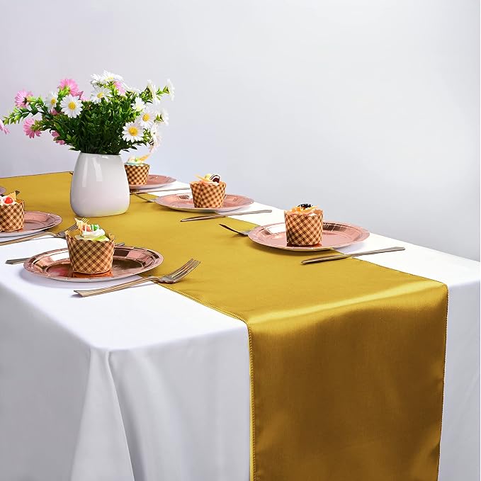 15-Pack Gold 12 x 108 inches Long Premium Satin Table Runner | Wedding - Image 6