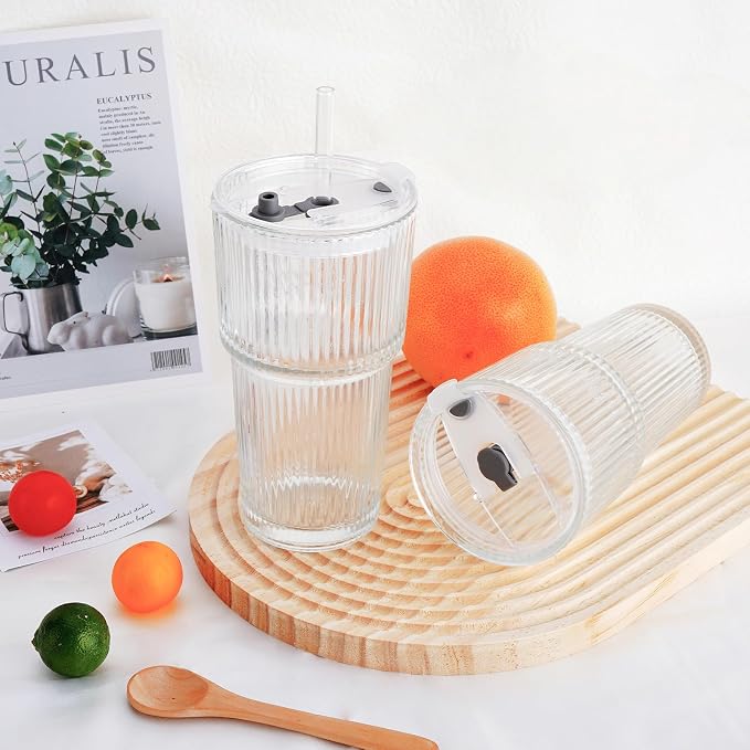 2PCS 20oz Glass Cups with Lids and Straws, Iced Coffee Cups with Lids, Stylish - Image 8
